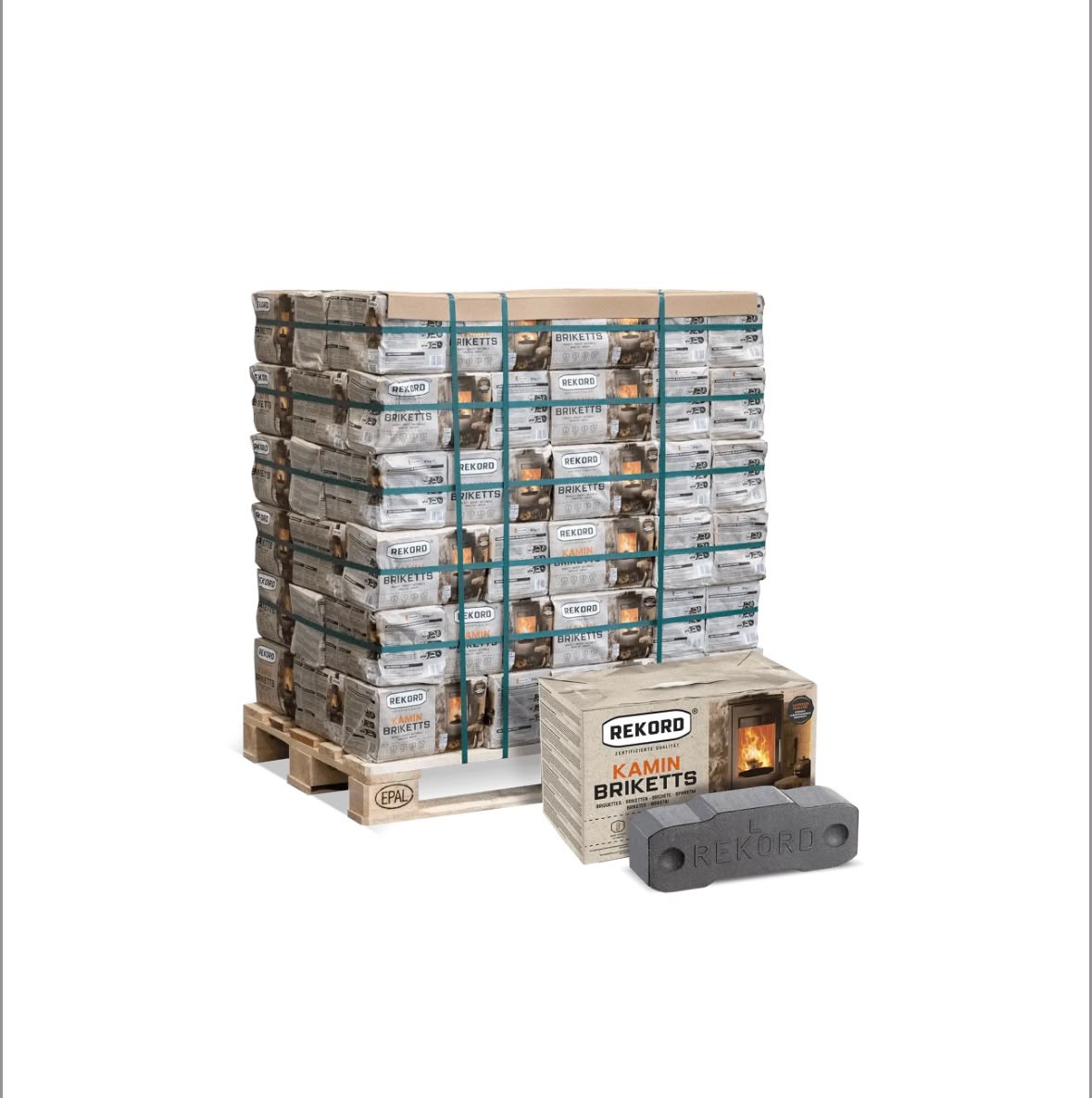 REKORD Kaminbriketts auf der 900-kg-Palette
